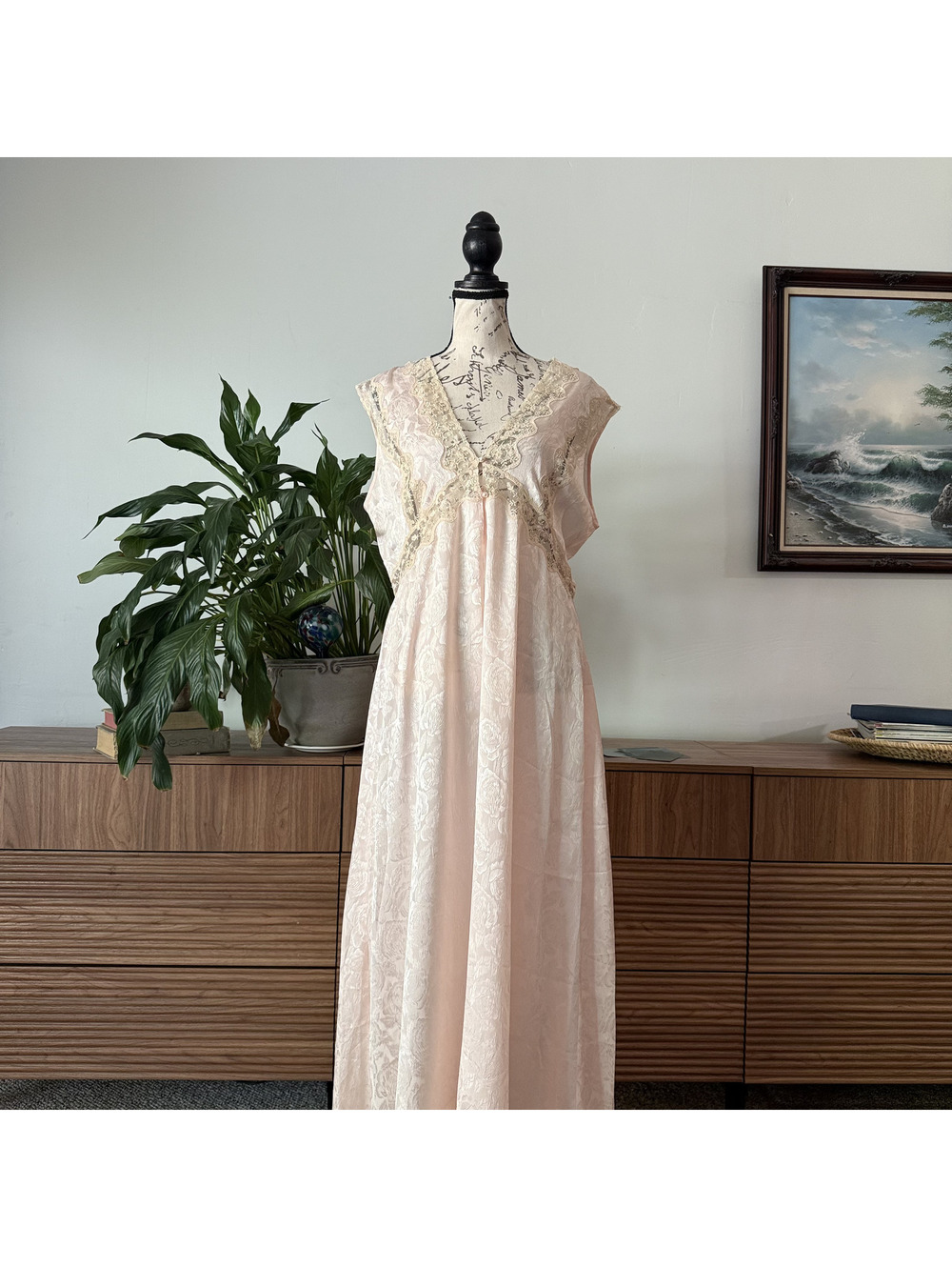 Vintage 90s Fantasies Morgan Taylor Pink Lace Lingerie Maxi Dress Size L